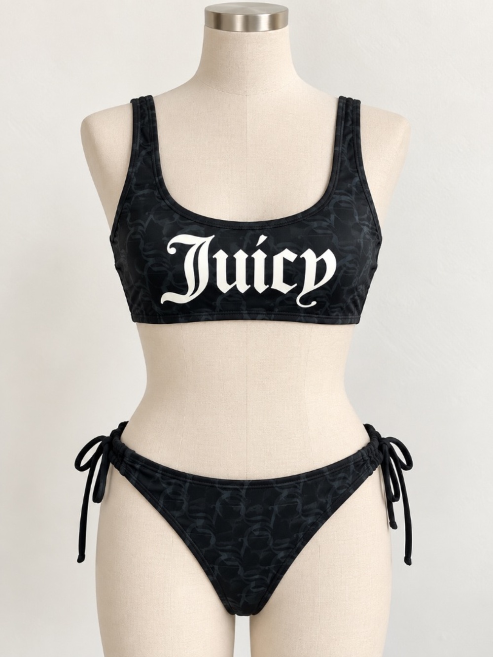 NWT NEW Juicy Couture Black Logo Spellout Bikini Set Women's Size XS